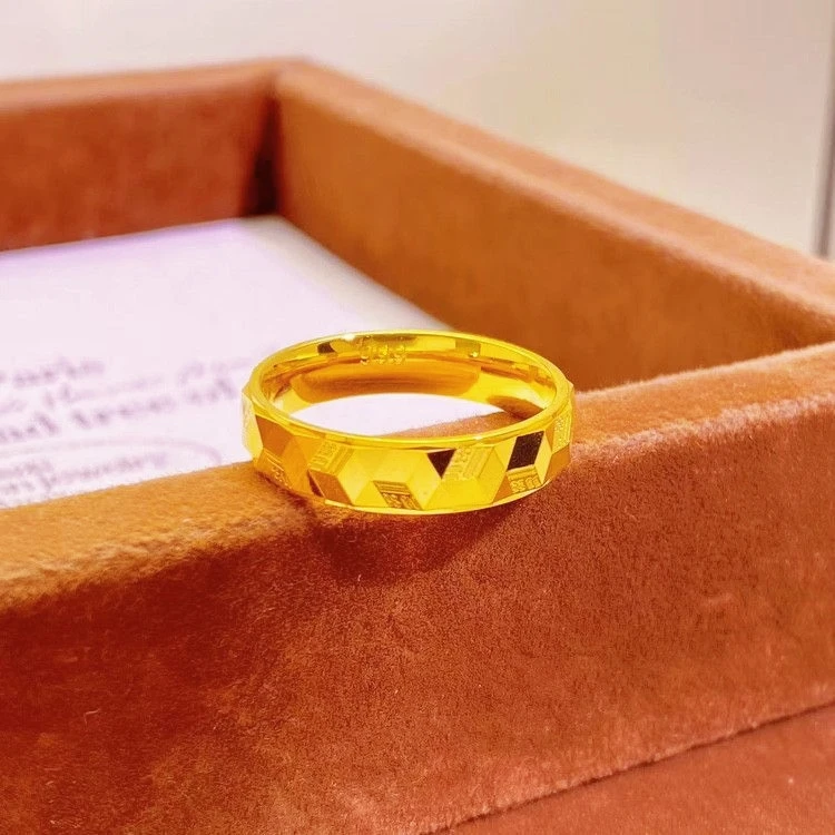 Timeless & Attractive Square Blessing Ring For Men & Women 24K Gold AU999, simple and never out of date