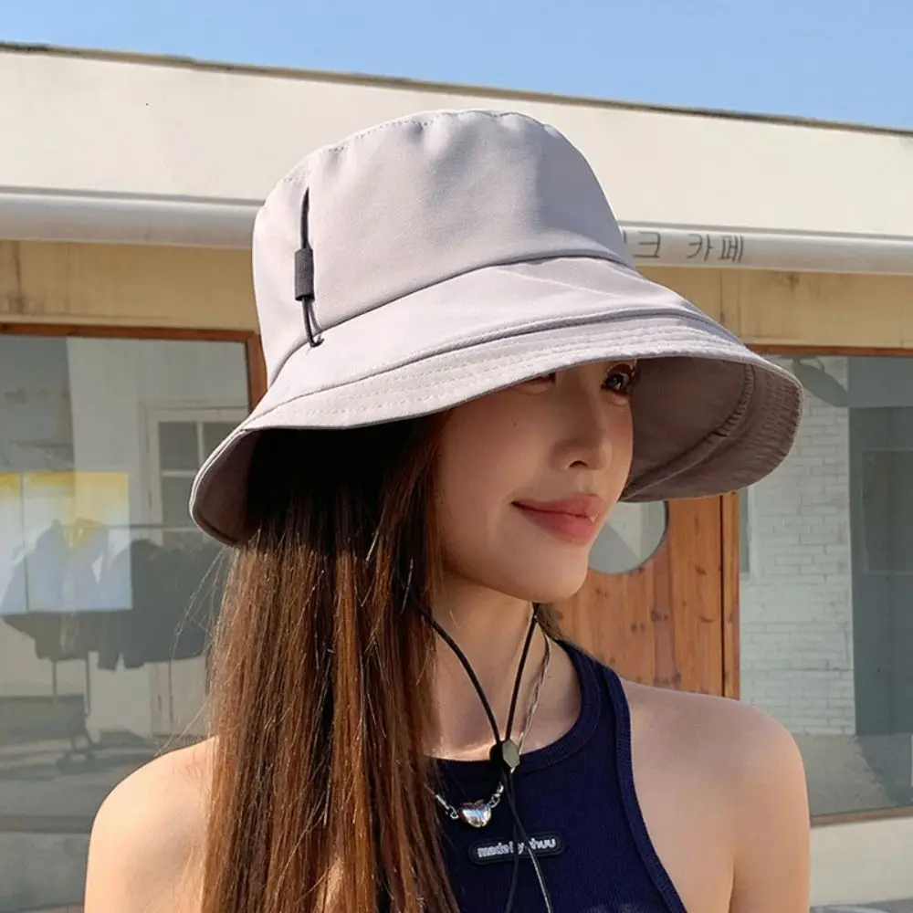 

Windproof Rope Quick Drying Fisherman Hat Polyester UV Protection Sunshade Bucket Hat Wide-Brim Korean Style Foldable Sun Hat