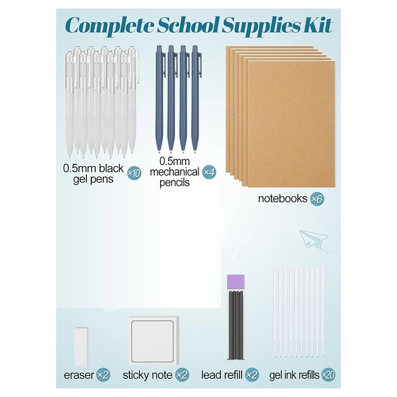 School Supply Set - 48 Back To School Essentials For High School And College Students, Pencil Case,Dry 0.5Mm Ink Pens