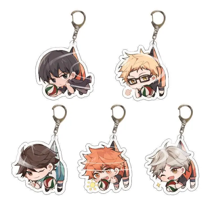 Haikyuu!! Merchandise Sushi Series Acrylic Keychain Hinata Shoyo Double Sided Transparent New Style Pendant Accessories Key Ring