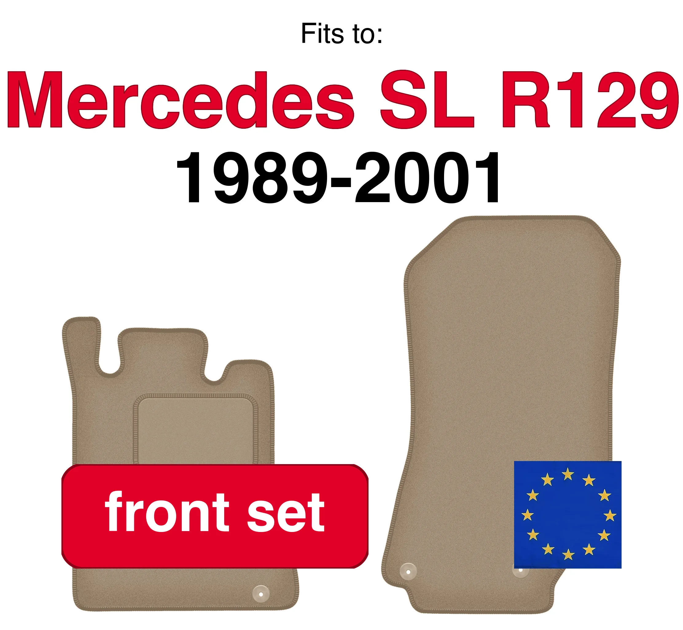 Image of Auto-Velours-Fußmatten vorne für Mercedes SL R129 500 SL (1989-2001) -beige (2 Stück) Set vordere Auto-Fußmatten