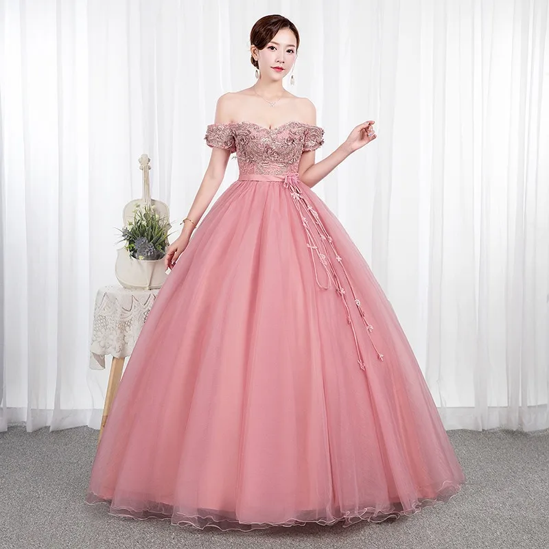 Robe de mariée et robe de soirée brodée pour femmes, asymétrique épaule dénudée, à la mode, amincissante, fil coloré, jupe bouffante, longue, 2026