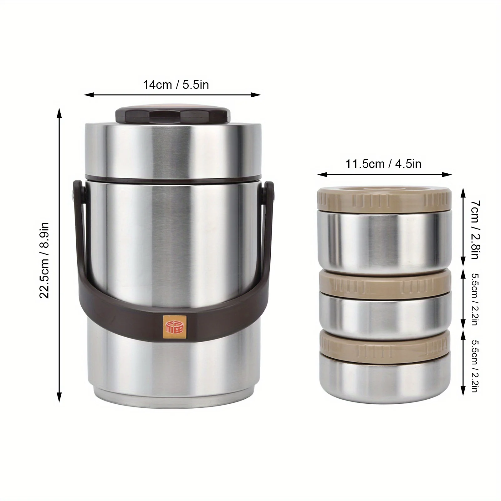 Stainless Steel Lunch Box Set, 1 Set Including 3 Counts Container & 1 Count Barrel, Portable Leak-proof Food Storage Container