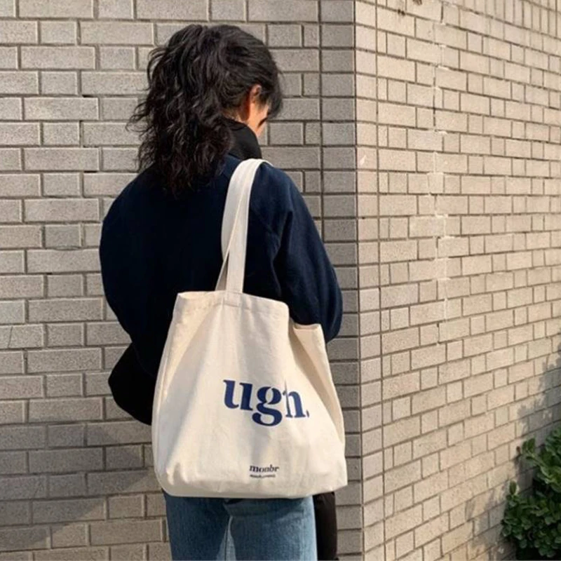/Vly/Large Capacity Women's Bag Shoulder Bags Shopper Canvas Letter Fashion Harajuku Zipper Print Street Handbags Casual