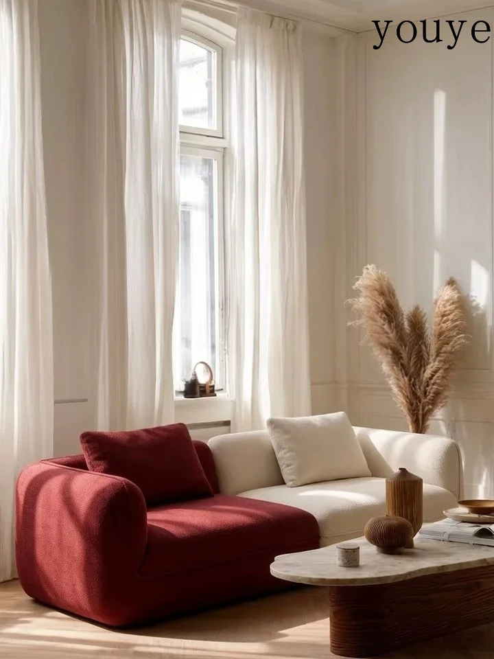 Nordic light luxury red and white with chenille small apartment corner combination living room Polaris sofa