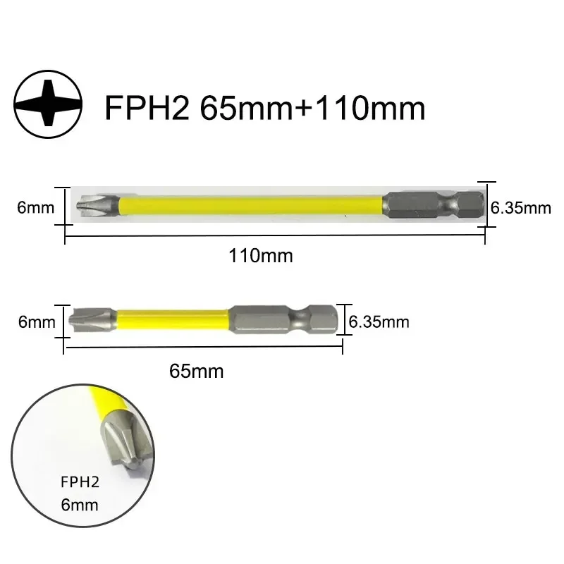 FPH2 5pcs Magnetic Cross Screwdriver Bits 65/110mm for Electricians Sockets Switches Circuit Breakers Electrical Impact Driver