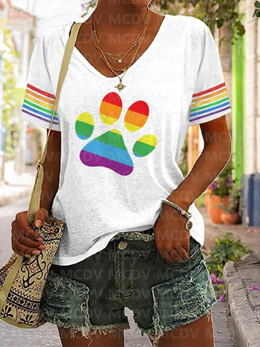 Women's Rainbow Paw Casual T-Shirt 3D All Over Printed T Shirts Sexy Women For Girl Tee Tops shirts