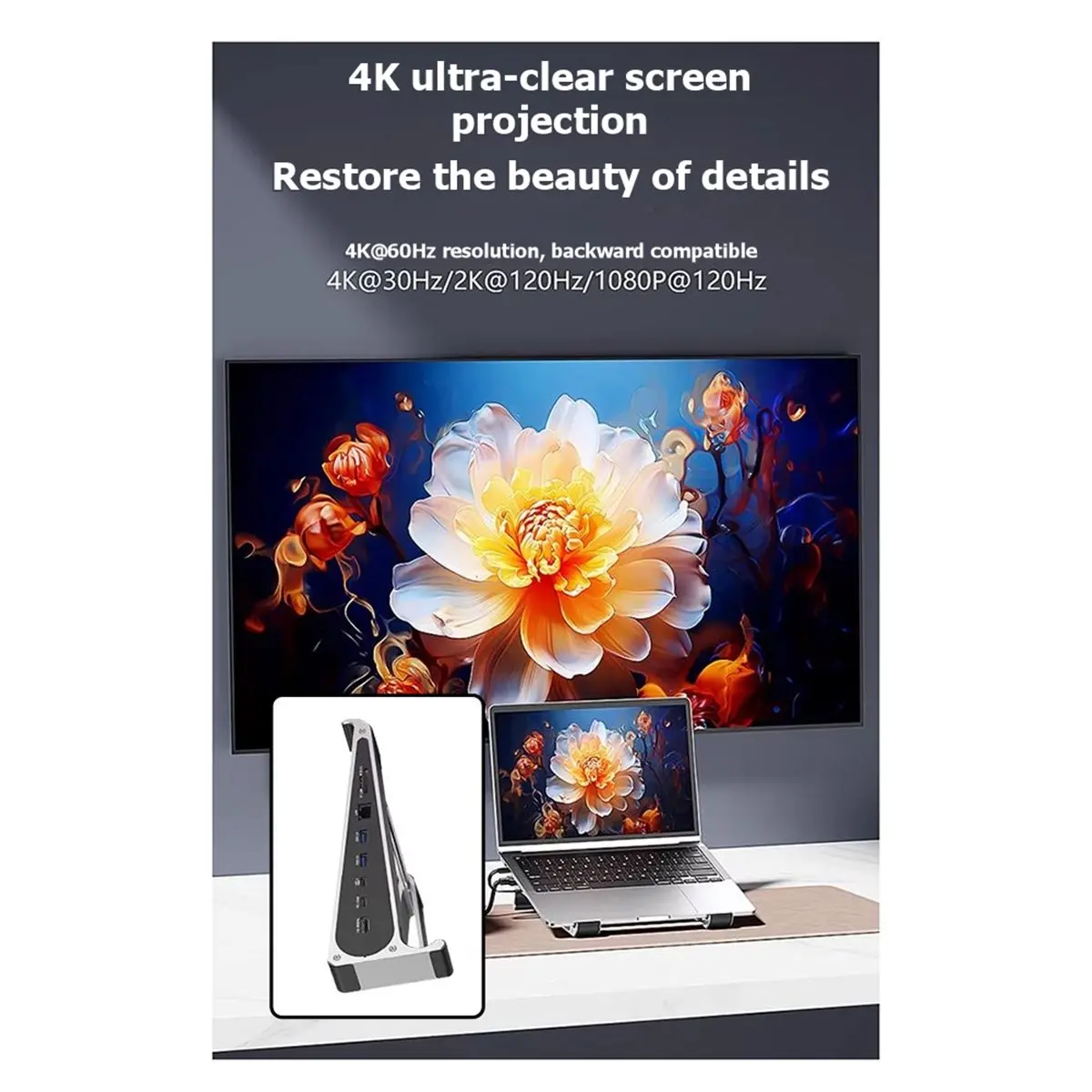 NEW FACTORY~7 Port Laptop Hub Adapter Aluminum Stand Type C Network Card with USB C MST HDTV DP 4K 60Hz Hub Docking Station