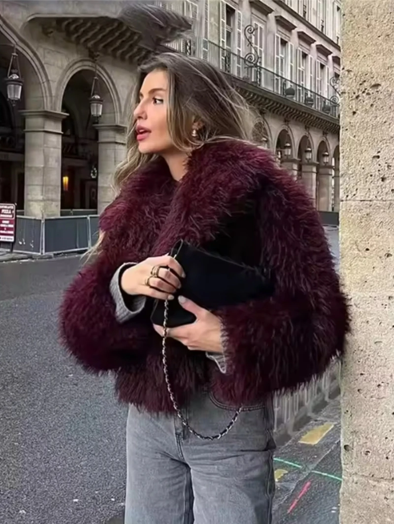 

Женское элегантное пальто из искусственного меха, теплая пушистая свободная куртка с длинными рукавами и лацканами, осенне-зимняя модная уличная женская верхняя одежда