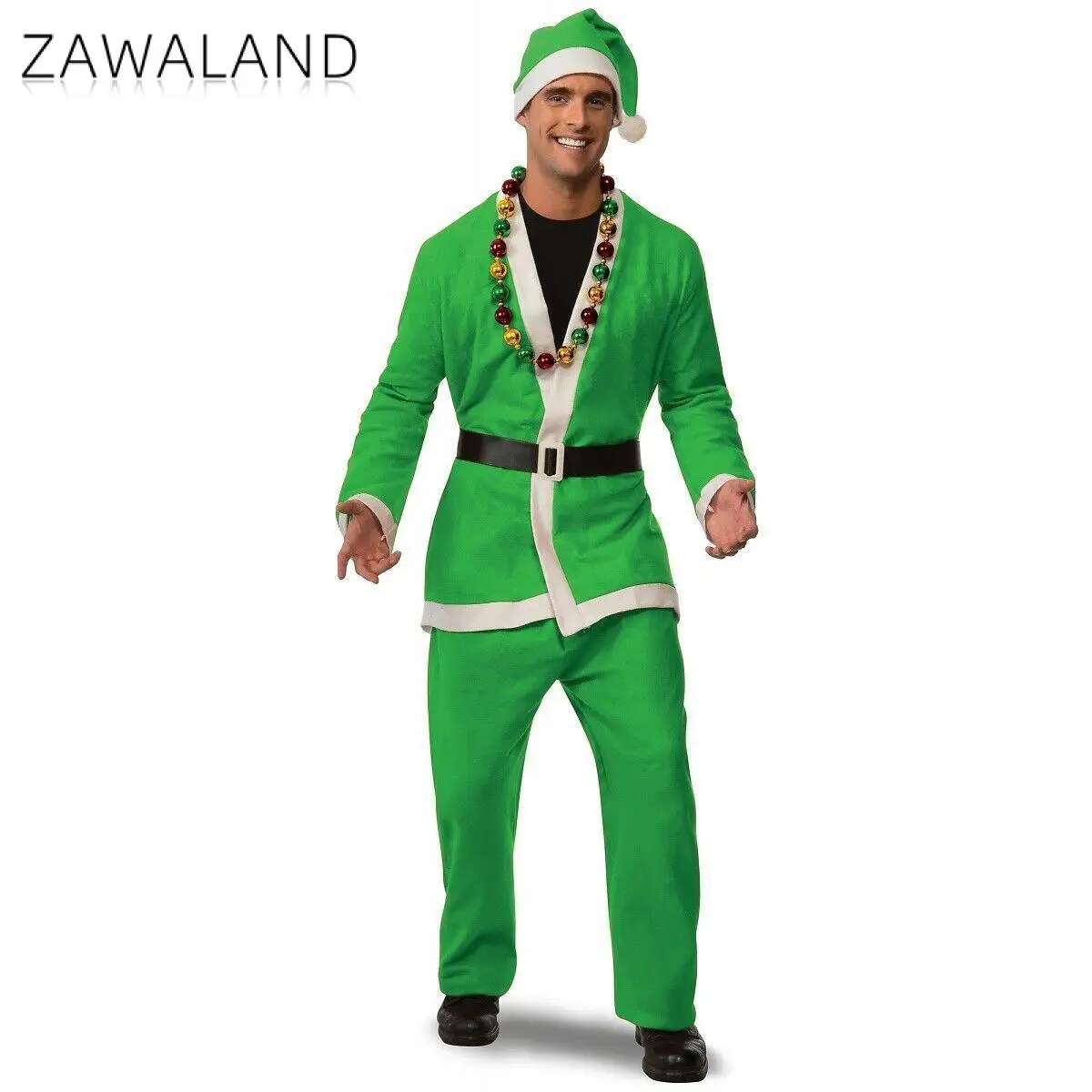 Zawaland Christmas Santa Claus Costume for Men Holiday Cosplay Clothes Xmas Party Top Pants Set Male Funny Performance Outfit