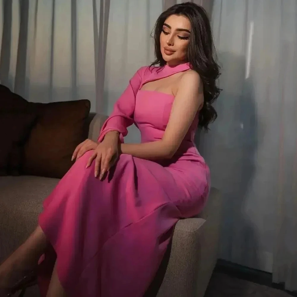 

SWEMILE فساتين للمناسبات الخاصة Pearl Pink A-Line Halter Ruffle Floor-Length Zipper Up Long Sleeves Lining Formal Occasion Dress