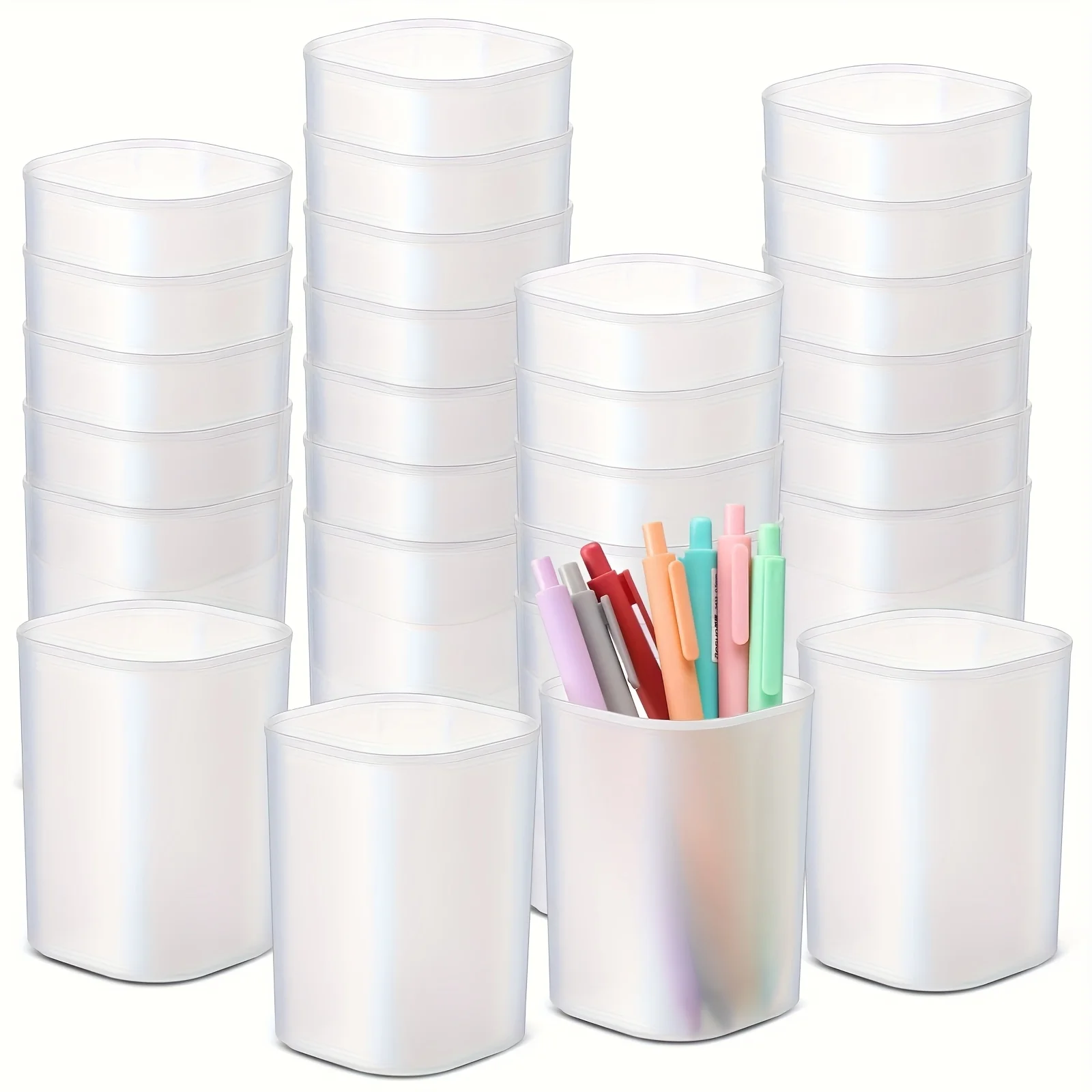10pcs Frosted Round Plastic Pen Holders - Transparent Desk Organizers for Office, School, and Home Use, for Pens, Pencils