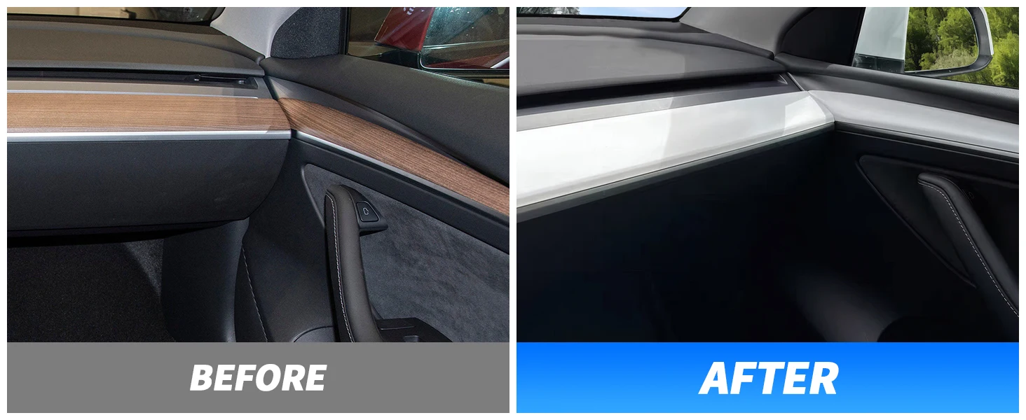 Armaturenbrett-Abdeckung für Tesla Model 3 Y, Abdeckung für die innere Armlehne der Vordertür, Verkleidung für die Mittelkonsole, Zubehör-Aufkleber – Detail 4
