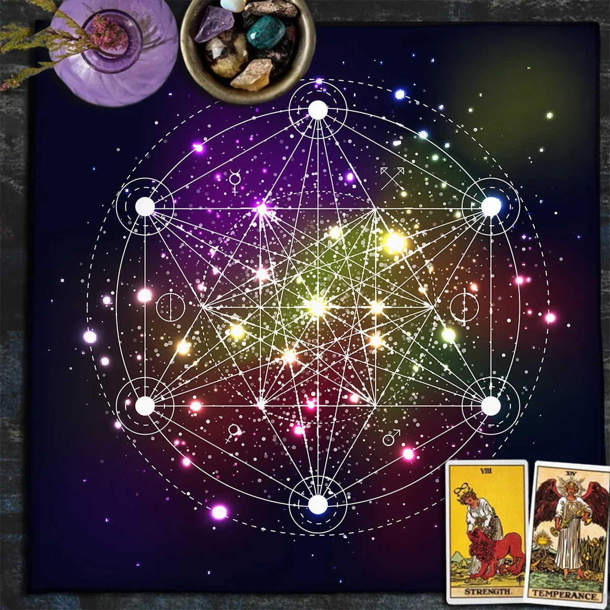 50/75cm Tarot Card Reading Mat Geometric Altar Cloth Tarot Card Tablecloth Flower Of Life Design Metatron Cube Witchy Gift