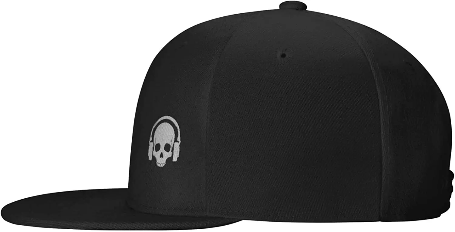 Skull Earphone Black Snapback Hat for Men Boys Baseball Cap Adjustable Flat Bill Hats Dad Trucker Caps Funny Gift