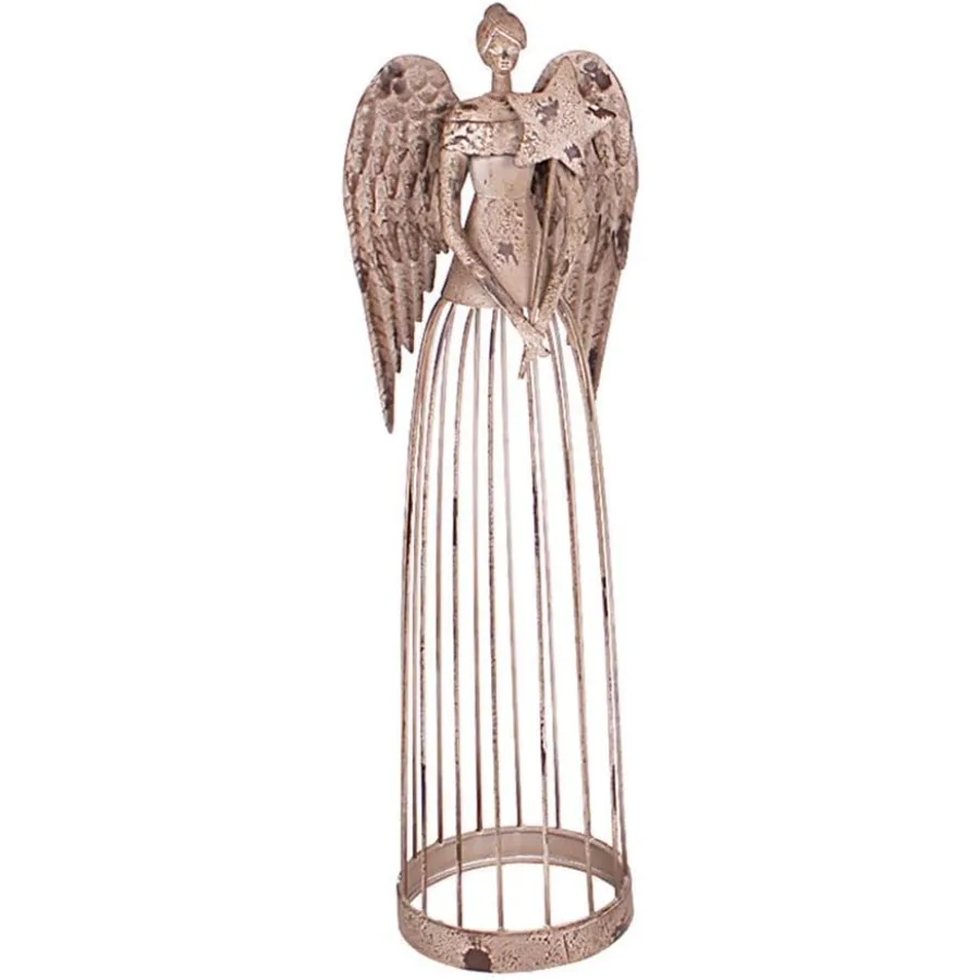 

Linfevisi Garden Angel Statue Decor Rustic Metal Angel Sculpture Yard Art Heavenly Home Decor Antiqued Accent Housewarming Gard