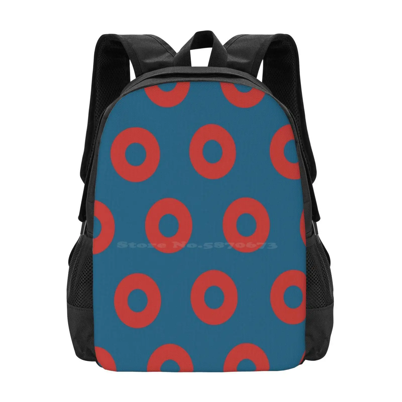 Fishman Donuts-Phish Teen College Student Backpack Pattern Design Bags Phish Facemask Jon Fishman Henrietta Red Donuts Trey