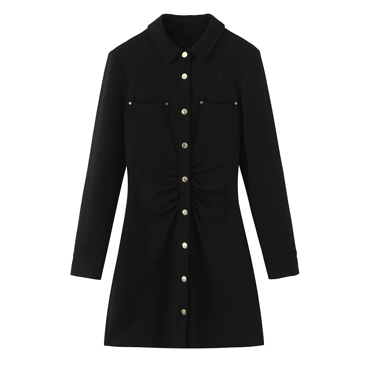 Femmes élégant mince noir Mini chemise robe femme revers simple boutonnage robe dame banlieue fête mode robe épaisse