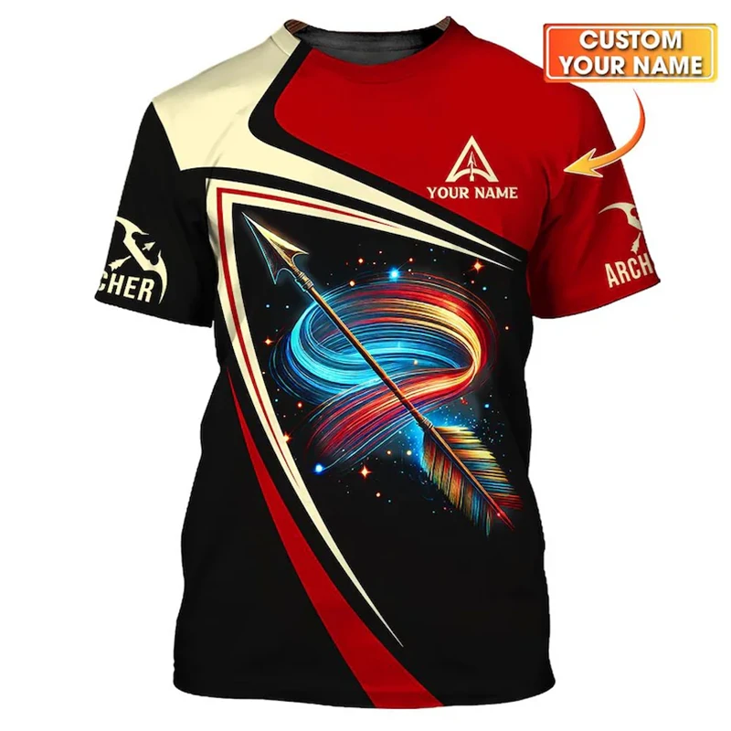 Fashion Personality Archery T-shirt Unisex Customizable Name Short Sleeve T Shirt Archery Custom Name DIY Sport Short Sleeve Top
