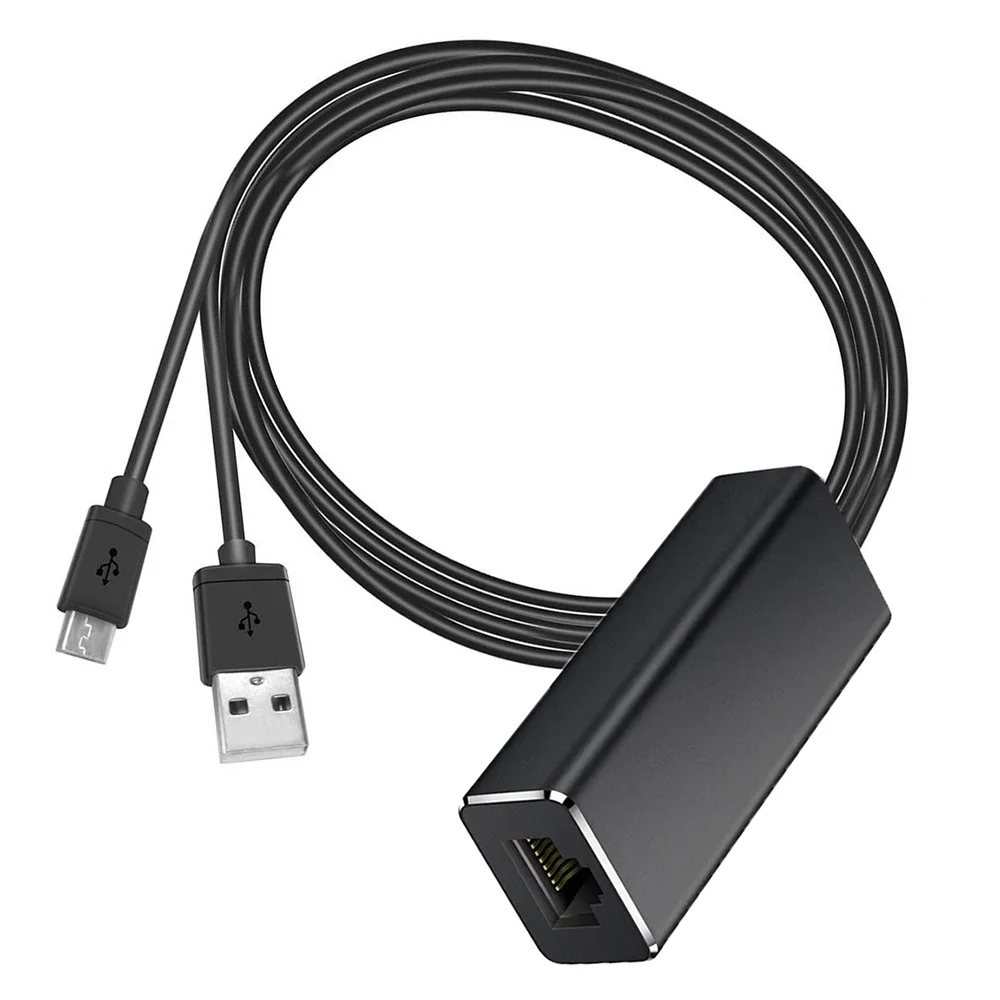 Micro USB To RJ45 100Mbps Ethernet Adapter with Power Cord, Compatible with Fire TV Stick2 Chromecast Gen 2/1/Ultra/Audio