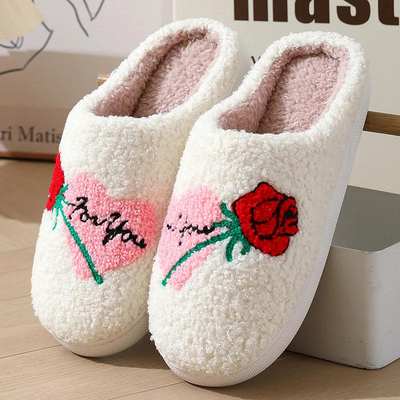 

Heart-shaped Winter Slippers Women Plush Warm Shoes Slides Cute Cartoon Furry Slippers Woman Soft Footwear Home Cotton Shoes