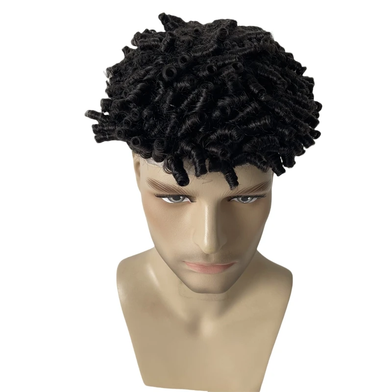 A substituição indiana do cabelo humano do Virgin 6 polegadas onda inflável da unidade masculina do cabelo 15mm # 1B cor 8x10 nós peruca PU para homens negros