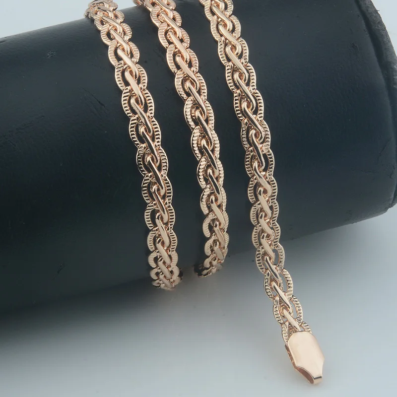 5mm Men Women 585 Rose Gold Color Braid Twisted Necklace Bracelet Set Jewelry 50cm 60cm Long