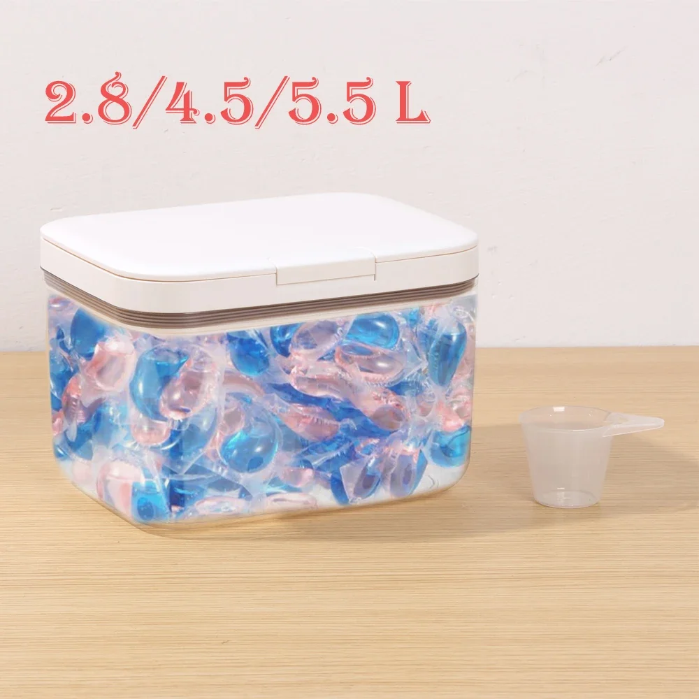 

Automatic Pop-Up Laundry Container 2.8/4.5/5.5L Dishwasher Pods Storage Box Sealed Laundry Pods Case with Measure Cup for Home