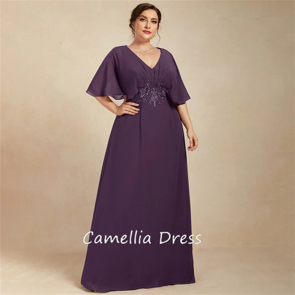 New V-Neck Mother Of The Bride Dress A-line Floor-Length Chiffon Formal Dresses With Pleated Vestidos Mae Da Noiva Casamentos