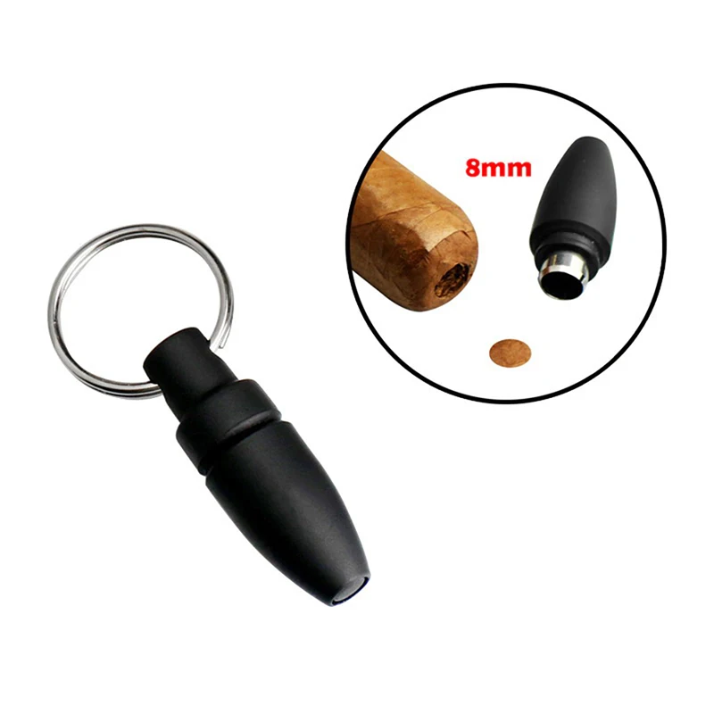 With Key Ring Clip Rubber Portable Cigar Puncher Accessories Blade Cigar Cutter Drill Hole Pocket knife for Cigar Gadgets