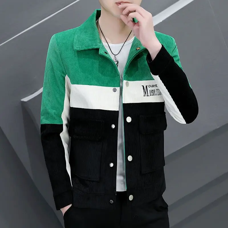 

Мужская приталенная вельветовая куртка с вышитым воротником, модный спортивный молодежный полиэфирное волокно, весна-осень, длинный све