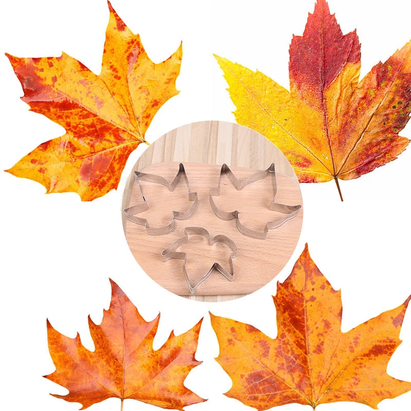 3Pcs Maple Leaf Mold Fondant Cake Decor Tools Stainless Steel Baking Mold Pastry Baking Mould Cookie Cutter