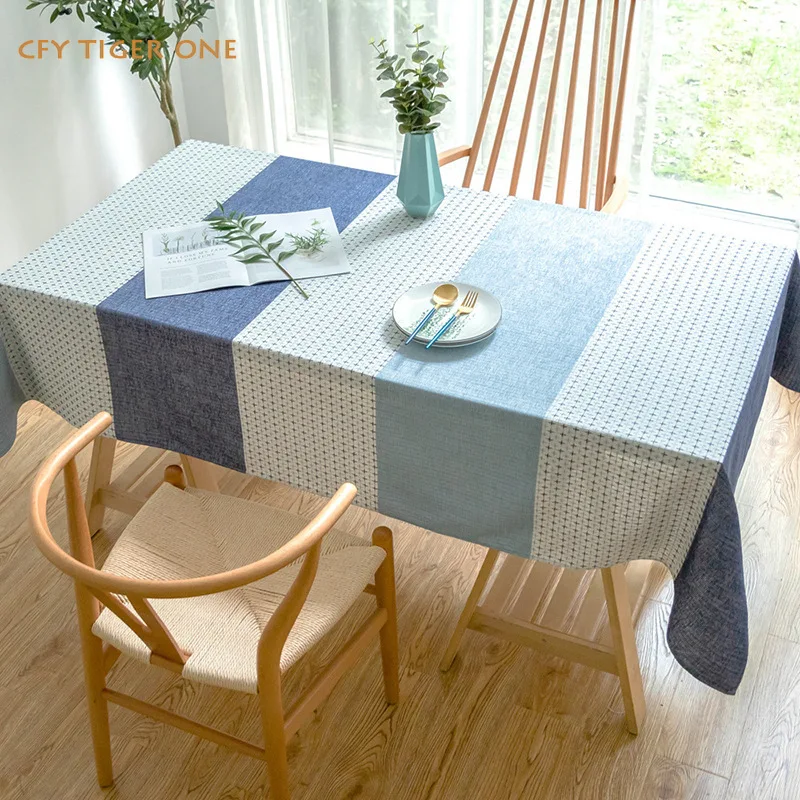 Cotton Linen Nordic Color Block Tablecloth  Antifouling Rectangular Tablecloth Oil Resistant Coffee Table Mat Table Cover