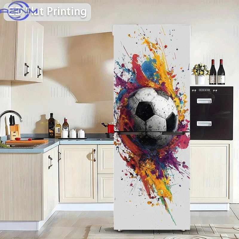 Printing - A Soccer Ball Bursting with a Frenzy of Colors Decorative Sticker - Wall Decal, Suitable for Walls and Refrigerato