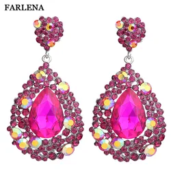 FARLENA Jewelry Fashion Crystal Big Water Drop Earrings for Women Prom Party Dress Accessory Statement Wedding Earrings