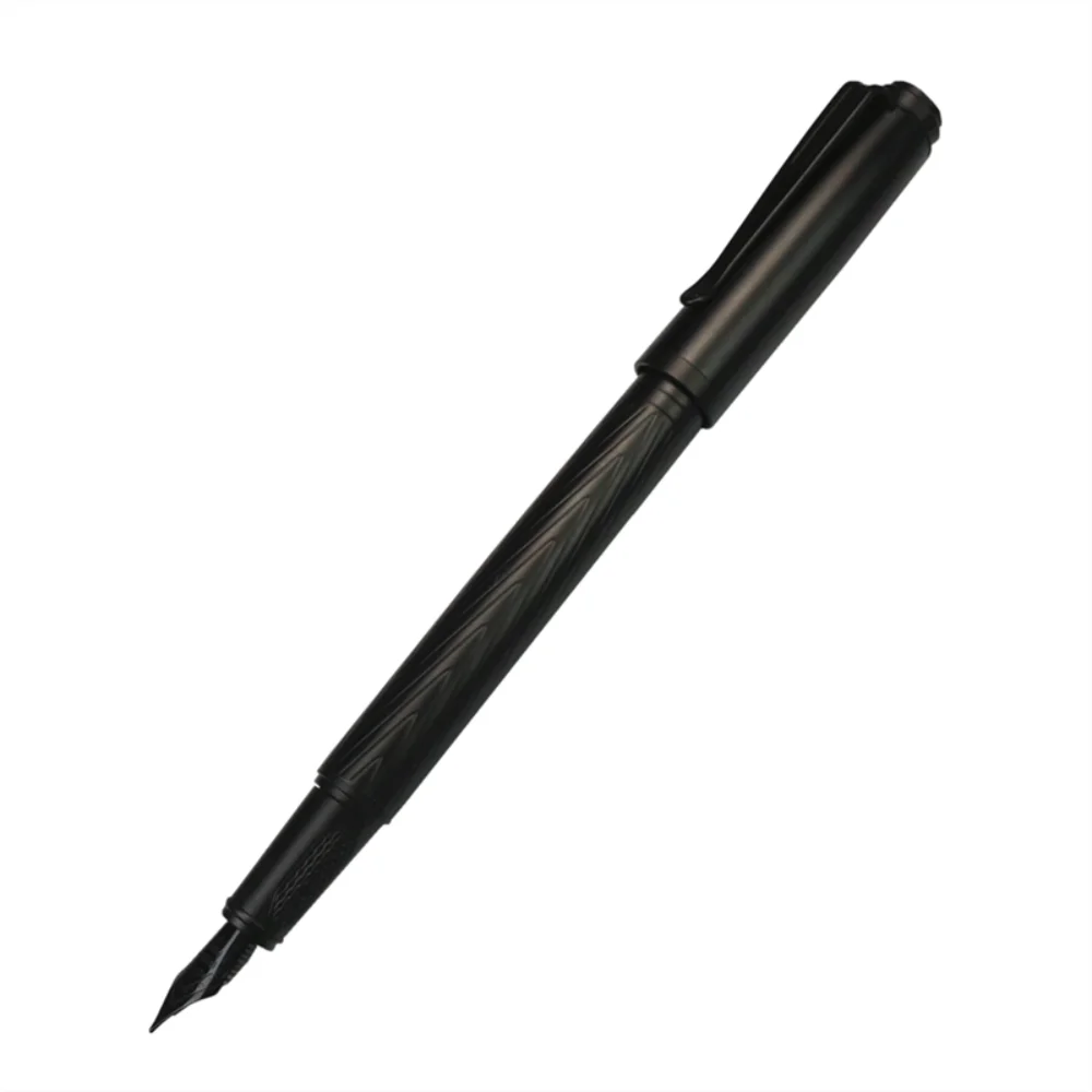 Black Samurai Fountain Pen 0.5mm Nib Refillable Metal Fountain Pen High Quality Smooth Ink Pens Writing Supplies