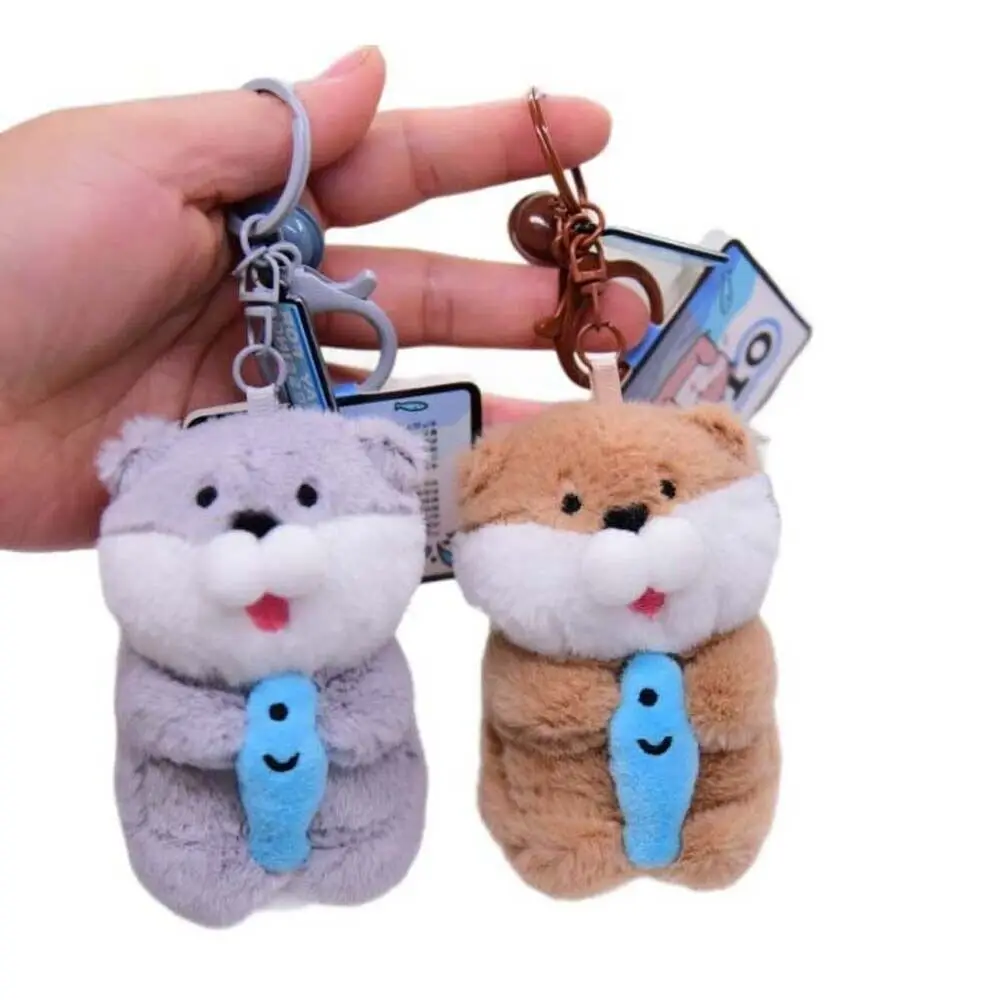 Cute Zinc alloy Cartoon Otter Keychain Gift Plush Otter Bag Pendant Fish Shape Cartoon Otter Keyring