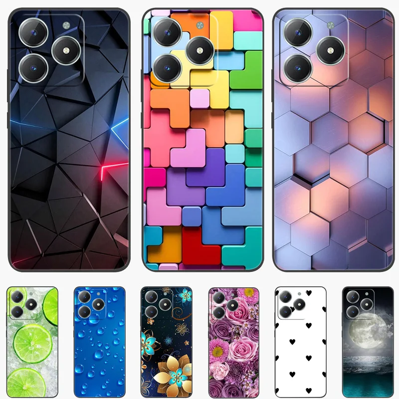 For Realme C63 4G Case RMX3939 Silicone Luxury Space Soft Bumper for Realme C63 Phone Cover TPU Funda RealmeC63 Fashion Bag