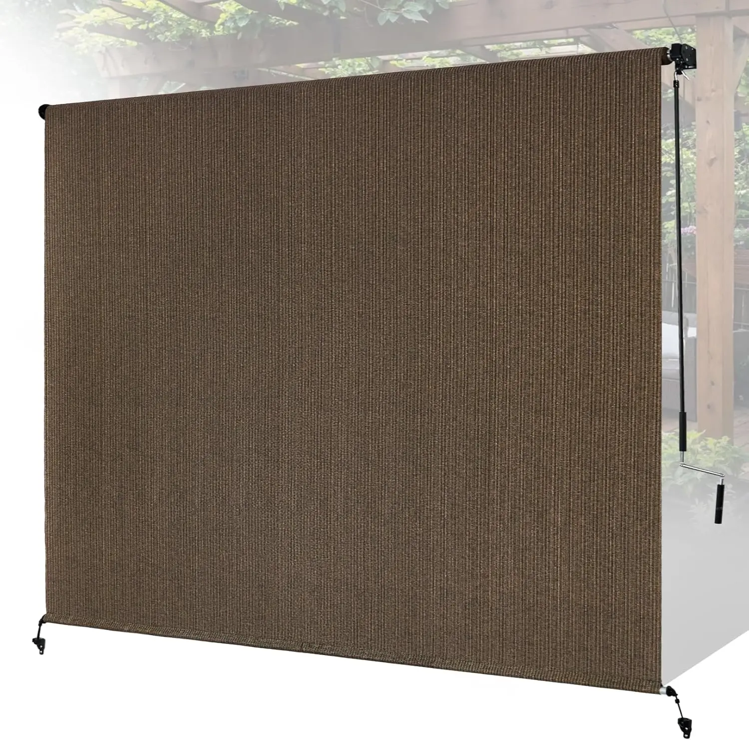 8'x8' Mocha Patio Shade Roller Blind Cordless 90% UV Blocking for Porch Gazebo Pergola Backyard with Crank Wand