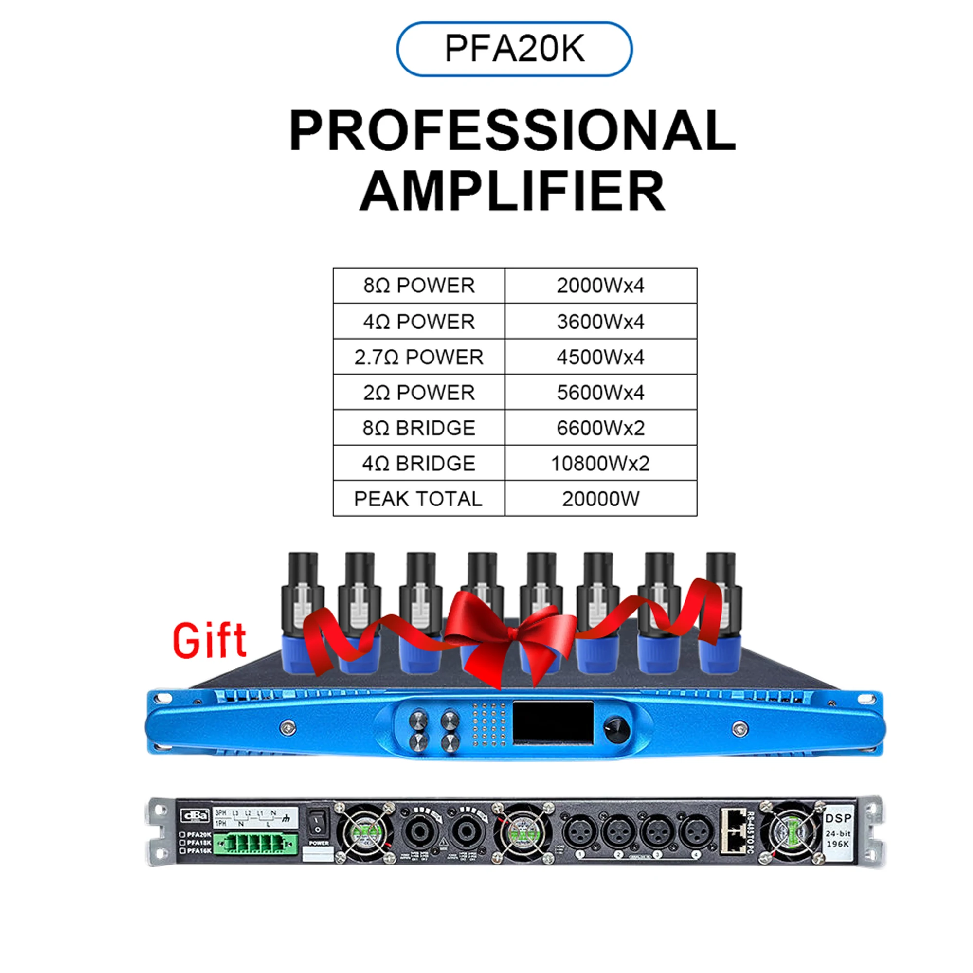 

Professional Digital Power Amplifier 4 Channel 4X1600/2000W Audio Stereo Sound DSP 1U Power Amplifier Class D Subwoofer Speaker