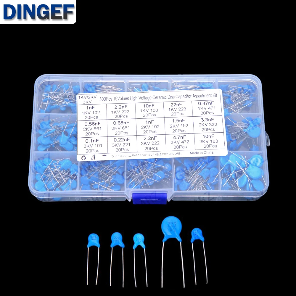 300PCS 15 Values ​​1KV 2KV 3KV 0.1nF-22nF High Voltage Ceramic Disc Capacitors  0.47NF 0.56NF 2.2NF 1NF 2.2NF 10NF 22NF