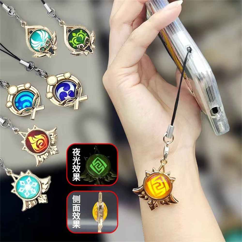 Game Genshin Impact Vision Keychain Luminous 7 Element Double Side Glass Pendant Eye Of Original Keyring Phone Charms Souvenir