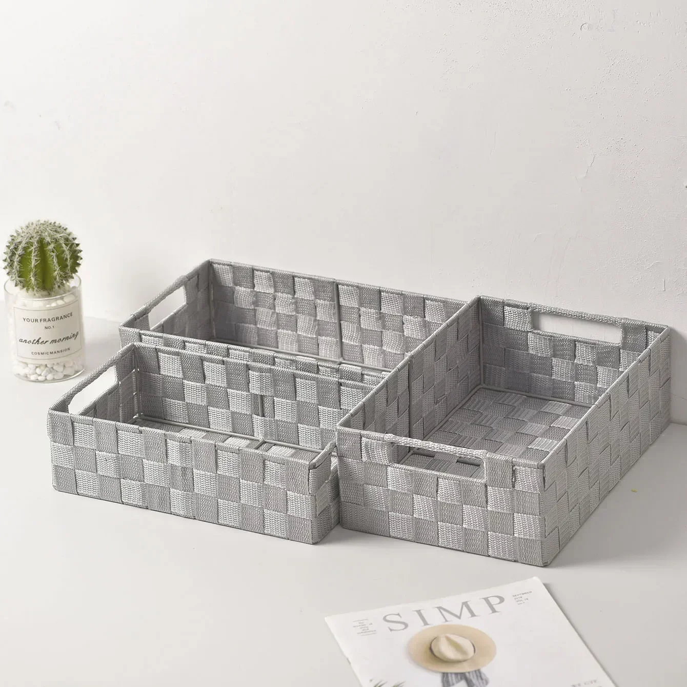 Hand-woven Storage Basket Simple Versatile Desktop Sundries Storage Basket Gray Minimalist Underwear Storage Toys Basket