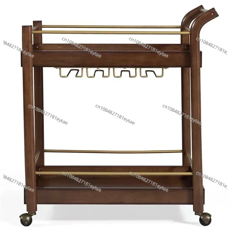 Nordic Solid Wood Cart Hotel Bar Liquor Wine Tea Food Beverage Service wooden trolley with Antique Bronze