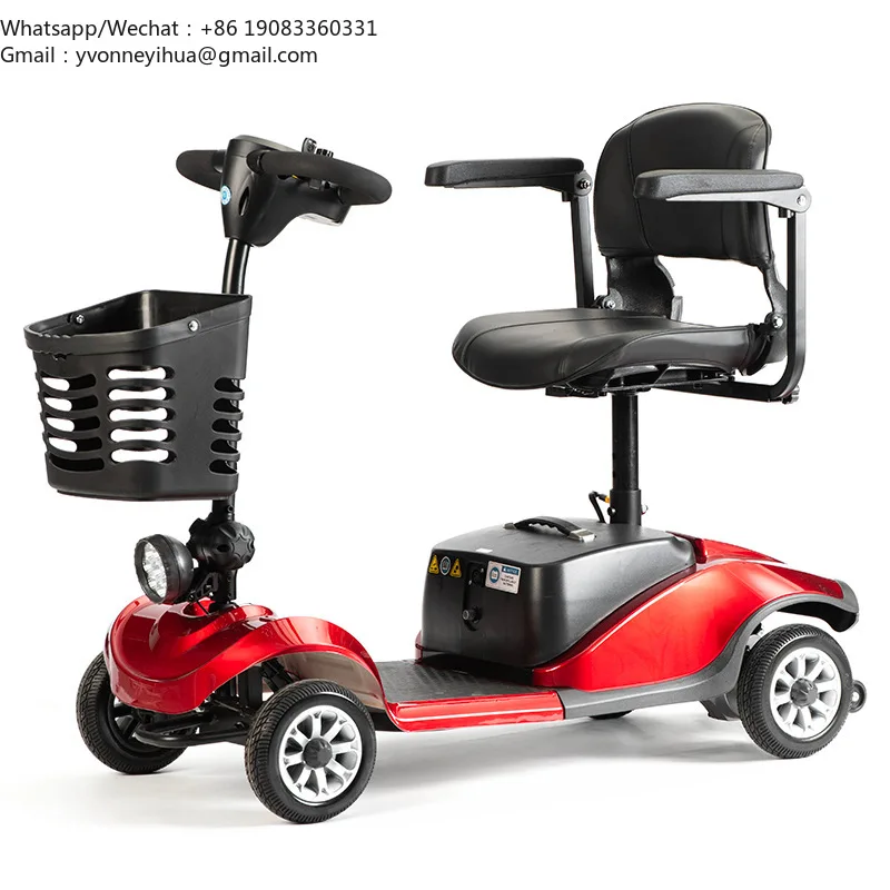 Factory Direct Sale Support Sample Four Wheel Red Mobility Handicapped Electric Scooter For Seniors 12A Lead-acid Battery