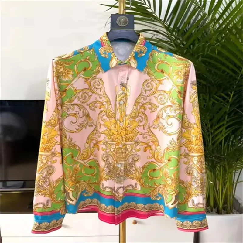 

2025 Men's Fashion Light Luxury Printed Long Sleeve, Exquisite Long Sleeve Shirt for Men and Women, 100% Polyester Fiber, Fashio