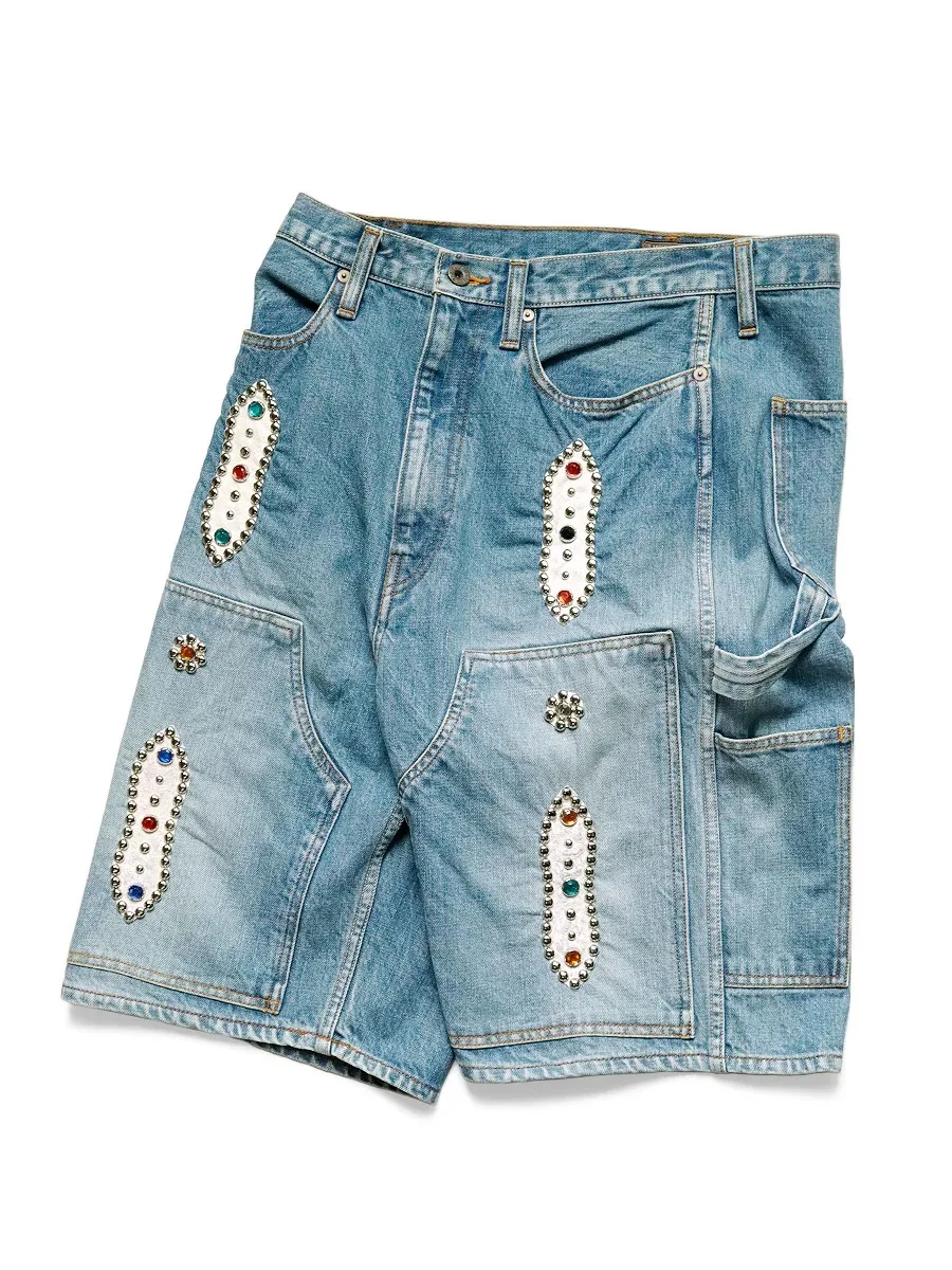 

Retro Japanese Sle Faded Waed Loose Casual Heavy Du Gemstone Denim orts Youth Summer Leisure Straight Leg Jeans orts