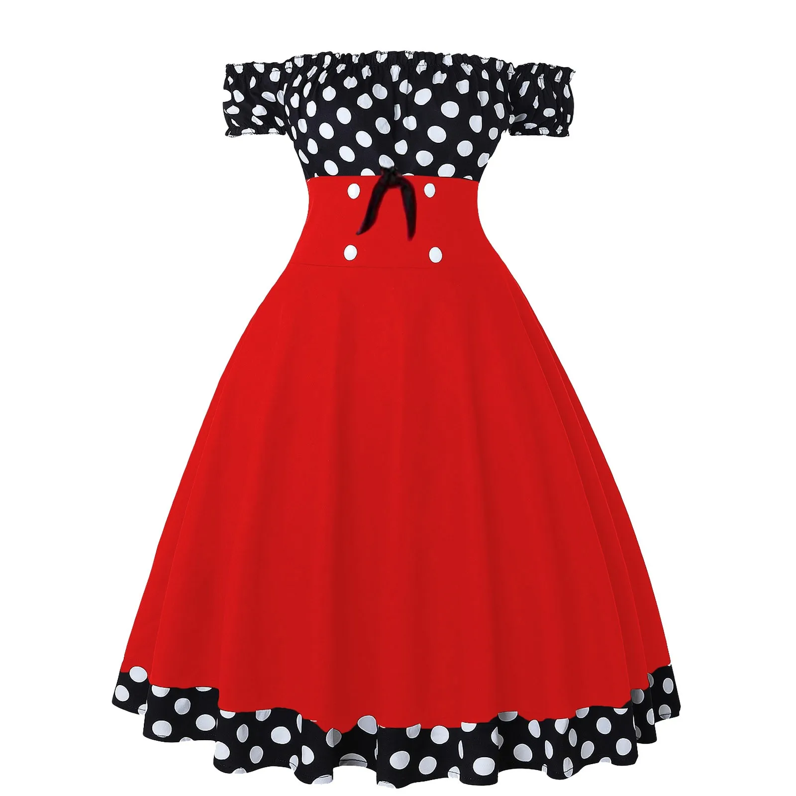 Polka Dot Swing Frauen Sommerkleider neue Hepburn Stil V-Ausschnitt Kurzarm Robe Pinup Vintage Rockabilly Party Büro kleid