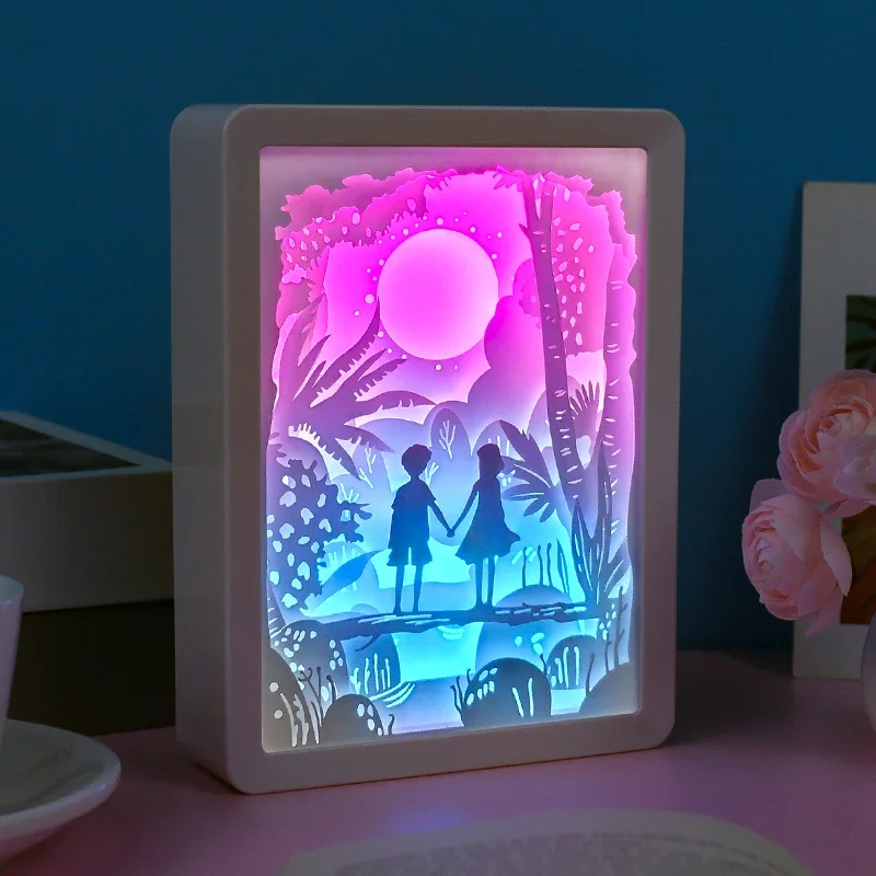 Valentines Day Gift LED Light Box Desk Lamp Paper Crafts Picture Frame Night Lights Home Decor Luxury Love Gift For Couple