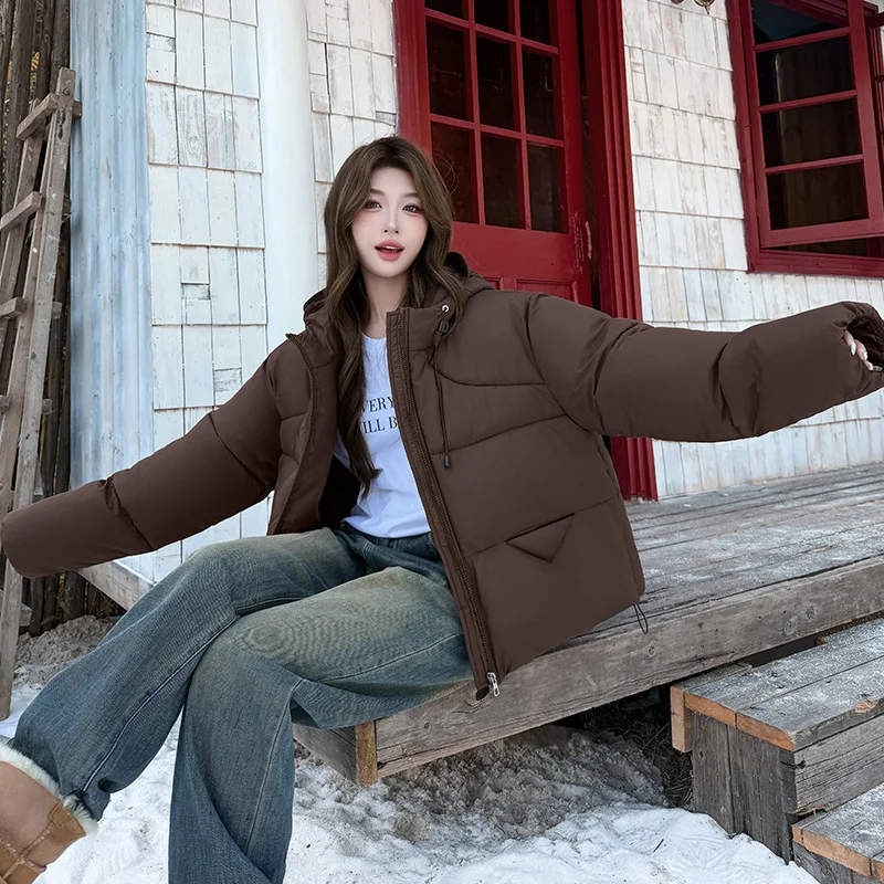 

Женская короткая куртка-пуховик свободного покроя, утепленное пальто с капюшоном, зимняя теплая стеганая верхняя одежда ​